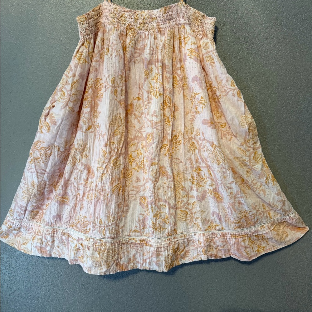 Lucky Brand Pink and Gold Floral Smocked Circle dress